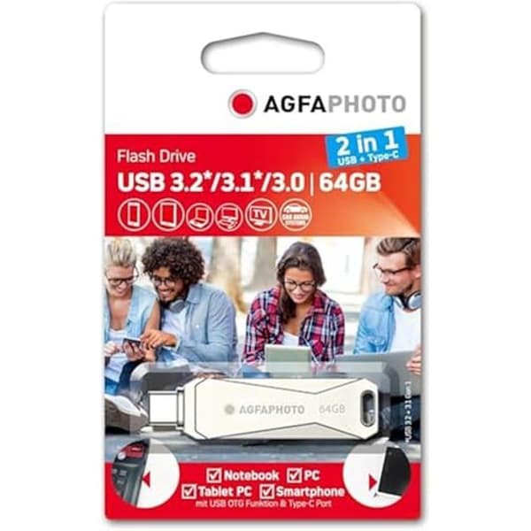 USB-nyckel - AGFAPHOTO - 64 GB - USB 3.0 - USB Type-C - 2 i 1