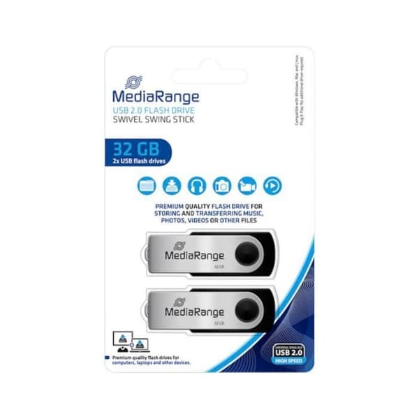 USB-minne - MediaRange - MR911 - 32GB - USB 2.0 - 15MB/S Svart, Silver
