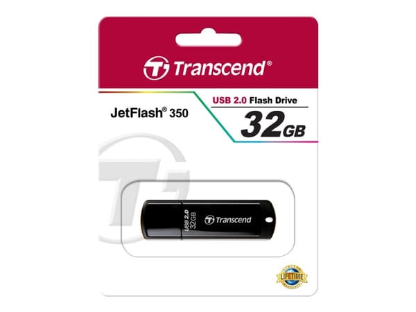 Transcend JetFlash 350, 32 GB, USB A-tyyppi, 2.0, Suojus, 8,5 g, Musta