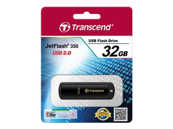 Transcend JetFlash 350, 32 GB, USB A-tyyppi, 2.0, Suojus, 8,5 g, Musta