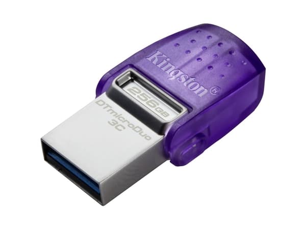 Kingston Technology DataTraveler microDuo 3C, 256 GB, USB Type-A / USB Type-C, 3.2 Gen 1 (3.1 Gen 1), 200 MB/s, Andra, Rostfritt stål, Lila