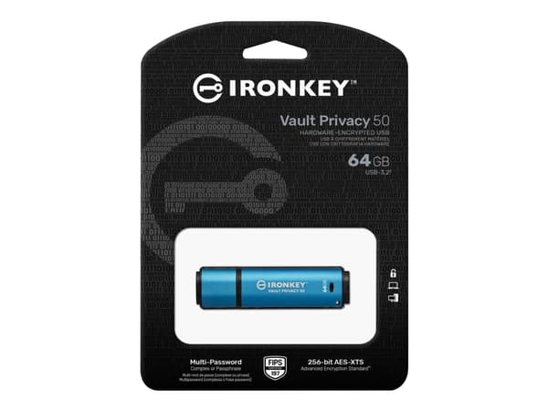 Kingston IronKey Vault Privacy 50 Series - USB flash-enhet - krypterat - 64 GB - USB 3.2 Gen 1 - TAA-kompatibel