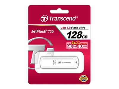 Transcend JetFlash 730 - USB-flashstasjon - 128 GB - USB 3.0 - hvit