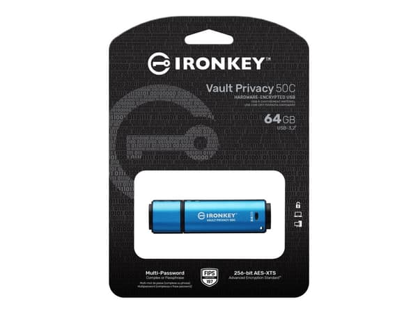 Kingston IronKey Vault Privacy 50C - USB flash-enhet - krypterat - 64 GB - USB-C 3.2 Gen 1 - TAA-kompatibel