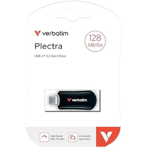 USB-minne - VERBATIM - Plectra - USB-C - 128 GB - Hastighet på 100 MB/s Svart