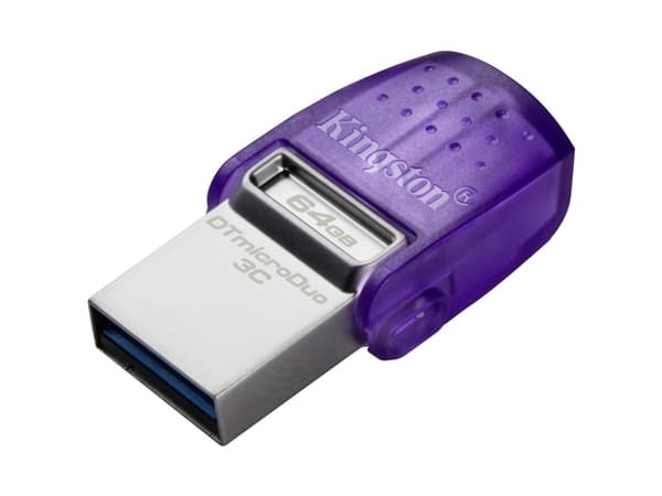 Kingston Technology DataTraveler microDuo 3C, 64 GB, USB Type-A / USB Type-C, 3.2 Gen 1 (3.1 Gen 1), 200 MB/s, Andra, Lila, Rostfritt stål