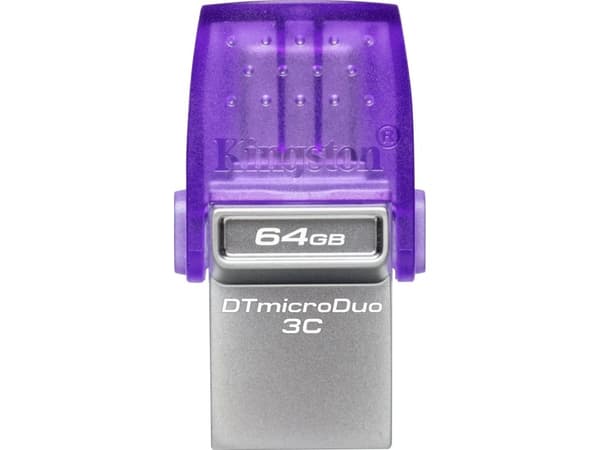 Kingston Technology DataTraveler microDuo 3C, 64 GB, USB Type-A / USB Type-C, 3.2 Gen 1 (3.1 Gen 1), 200 MB/s, Andra, Lila, Rostfritt stål