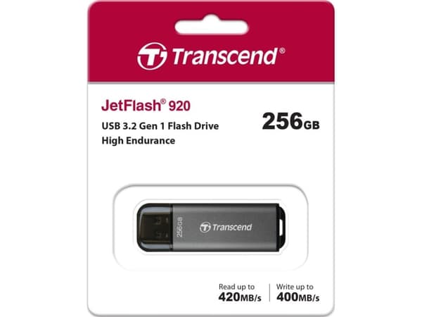 Transcend JetFlash 920, 256 GB, USB Type-A, 3.2 Gen 1 (3.1 Gen 1), 420 MB/s, Med lokk, Grå