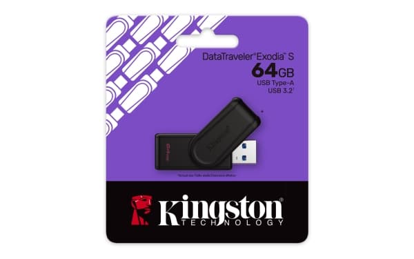 Kingston Technology DataTraveler Exodia S, 64 GB, USB Type-A, 3.2 Gen 1 (3.1 Gen 1), Sväng, 8,32 g, Svart