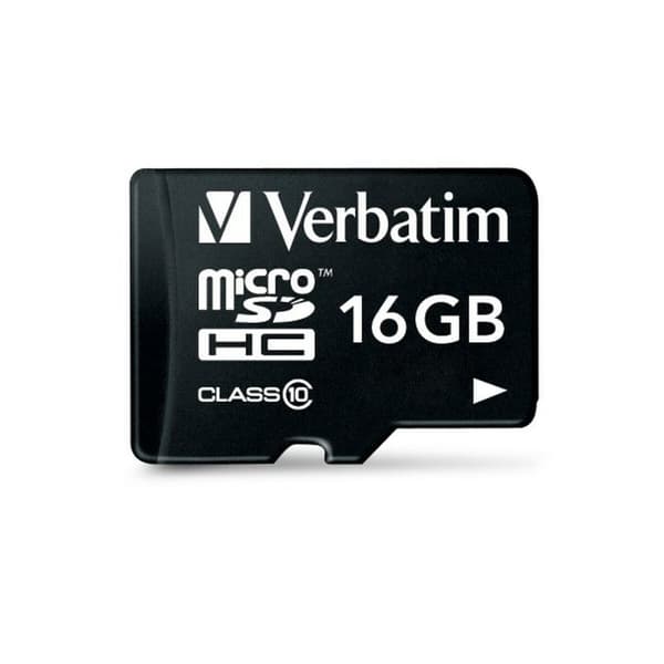 Micro-SD Minneskort med Adapter Verbatim Svart 16 GB