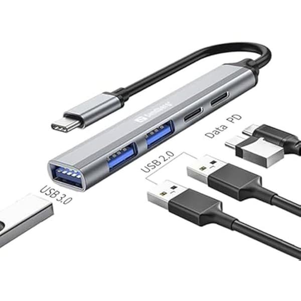 USB-C-adapter - SANDBERG - 336-50 - 3xUSB-A + 2xUSB-C - Svart - Lätt 43g
