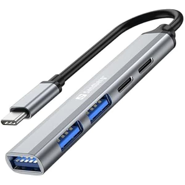 USB-C-adapter - SANDBERG - 336-50 - 3xUSB-A + 2xUSB-C - Svart - Lätt 43g