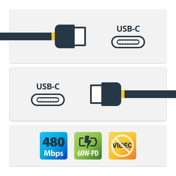 USB-C laddningskabel - STARTECH.COM - 1m - Svart - USB 2.0 Type-C - 3A - 60W - USB-C PD kompatibel