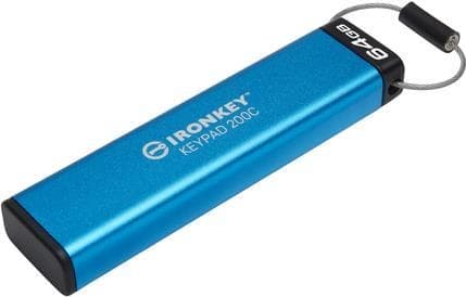 Kingston IronKey Keypad 200C - USB-muistitikku - salattu - 64 Gt - USB-C 3.2 Gen 1 (IKKP200C/64GB) Sininen