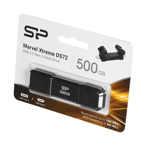 Silicon Power DS72 USB-minne 500 GB USB Typ-A / USB Typ-C 3.2 Gen 2 (3.1 Gen 2) Svart