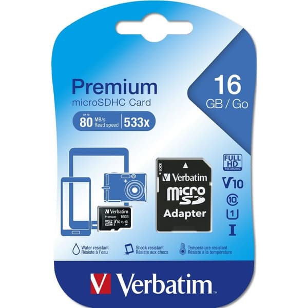 Mikro-SD-hukommelseskort med adapter Verbatim Sort 16 GB