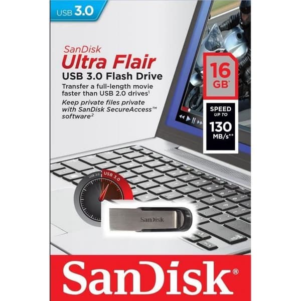 USB-nyckel - SANDISK - Ultra Flair - 16GB - USB 3.0 - Grå