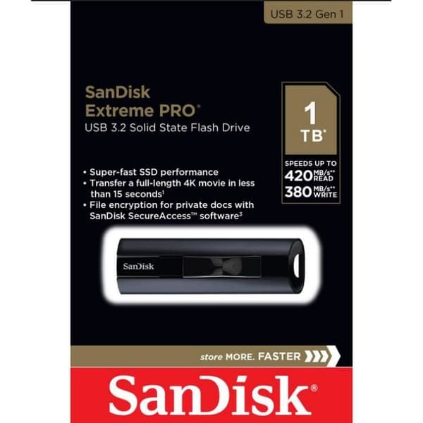 USB SSD-nyckel - SanDisk - Extreme PRO - 1 TB - USB 3.2 - Läshastighet 420 MB/s