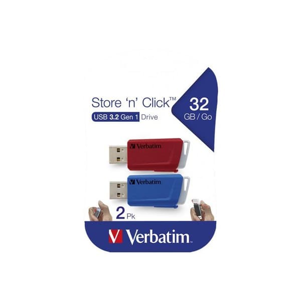 Verbatim V Store N CLICK 49308 USB-minne 32 GB Röd, Blå USB 3.0 2 st(ar)