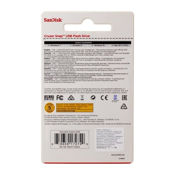 SANDISK Cruzer Snap 32GB USB-nyckel - USB 2.0 - Svart