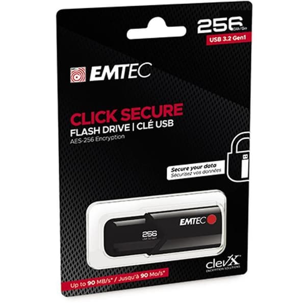 USB-minne - EMTEC - B120 Click Secure - 256 Go - USB 3.2 - 100 MB/s Svart
