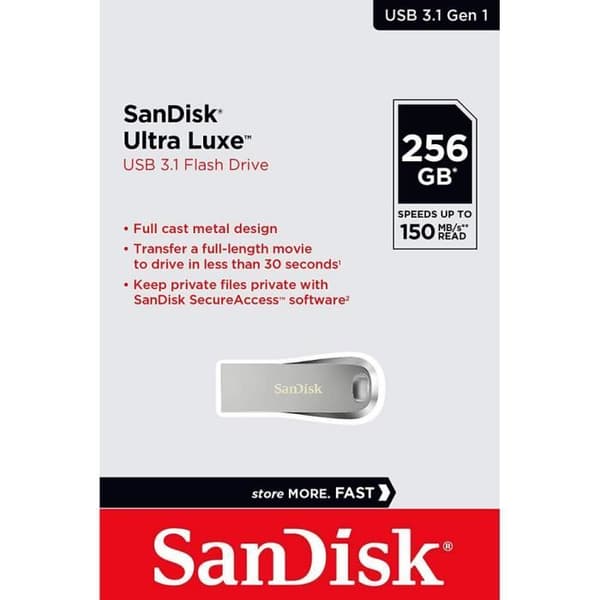 USB-nyckel - SanDisk - Ultra Luxe - 256 GB - USB 3.1 - Hastighet upp till 150 MB/s