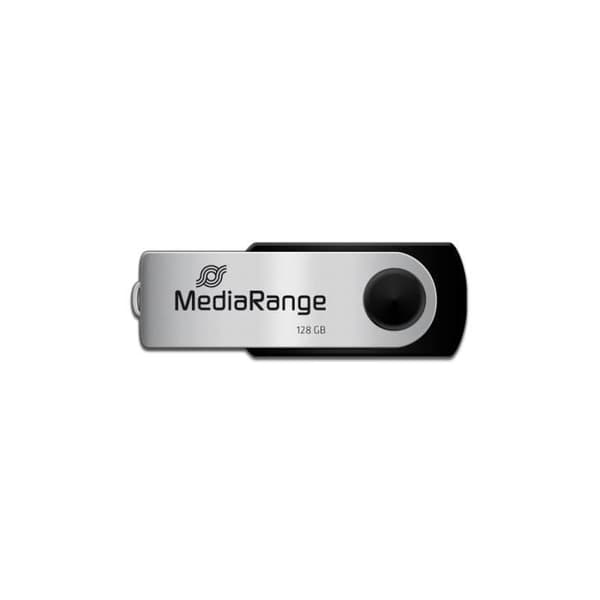 MediaRange MR913 USB-minne - 128 GB - USB 2.0 - Vridbar - Svart, Silver