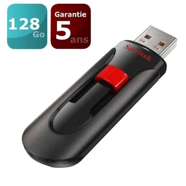 SANDISK Cruzer Glide USB-minne - 128Gb - 2.0 - Svart / Röd