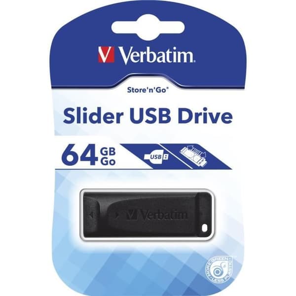 USB-nyckel - VERBATIM - Store'n'Go Slider 64GB - USB2.0 - Läshastighet 10MB/s - Skrivhastighet 4MB/s