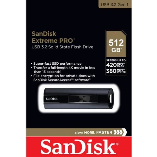 USB SSD-nyckel - SanDisk - Extreme PRO - 512 GB - USB 3.2 - Läshastighet 420 MB/s