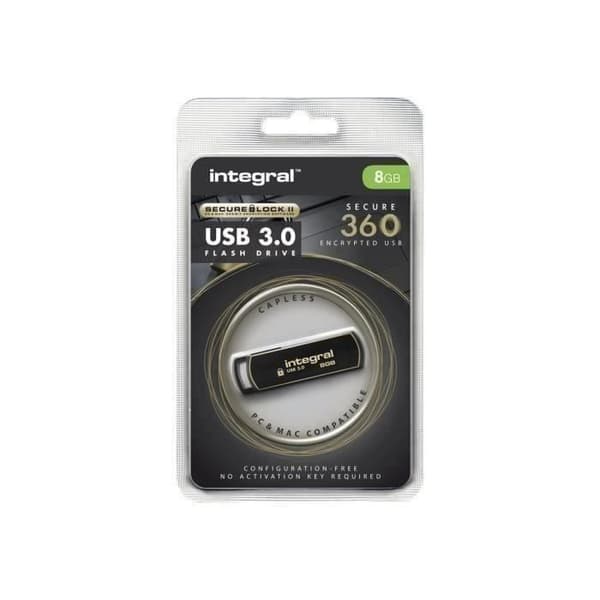 INTEGRAL Secure 360 USB Flash Drive - 8 GB - USB 3.0 - Elegant Black Svart, Guld