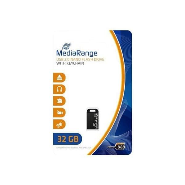 USB-nyckel - MEDIARANGE MR922 - 32 GB - USB 2.0 - Läshastighet 15 MB/s - Utan lock - Svart Svart