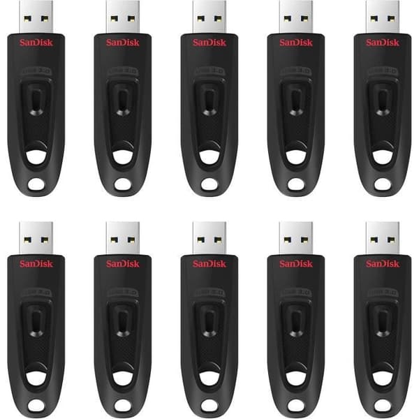 USB-minne - SanDisk - Paket med 10 - 64 GB - USB 3.0 - Læs hastighed 130 MB/s