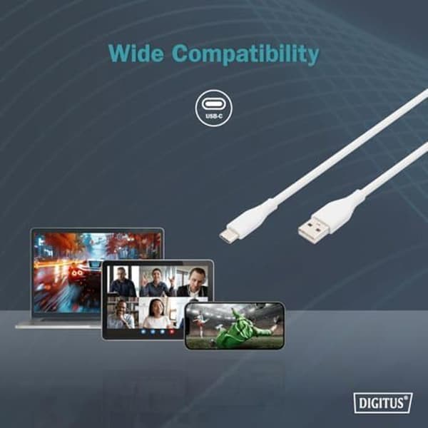 USB 2.0 anslutningskabel - DIGITUS - 0,5m - USB-A till typ-C - 480 Mbit/s - 60W Power Delivery