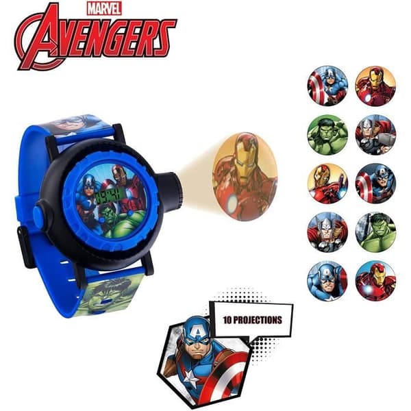 Avengers Kids Digital Watch med Multicolor Dial Digital Screen och blå PU-rem AVG3536