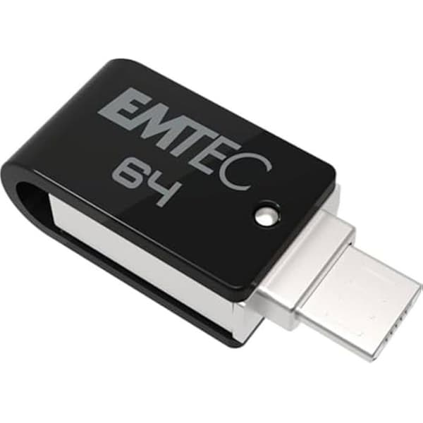 USB-minne - EMTEC - T260B - 64 Go - USB 2.0 - Svängbar 360° Svart, Rostfritt stål