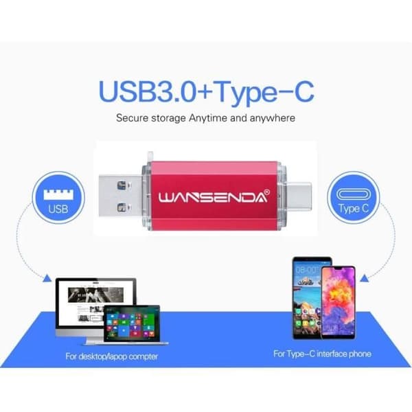 USB-sticka - Wansenda - 512Go - USB 3.0 - Typ C - Kompatibel med Android/PC/Mac