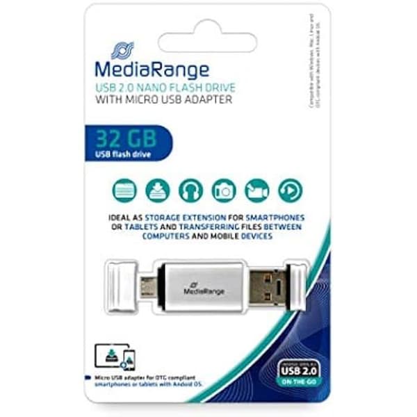 USB-minne - MEDIARANGE - 32 Go - USB 2.0 - OTG - Kompatibel med OTG-enheter Svart, Silver