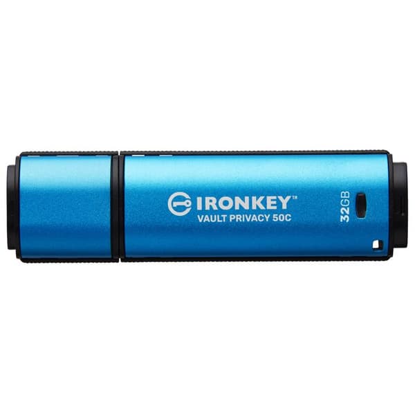 USB-minne - Kingston - IronKey Vault Privacy 50C - 32 GB - USB-C 3.2 Gen 1 Svart, Blå