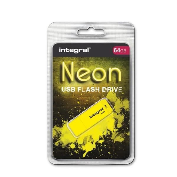USB-nyckel - INTEGRAL - Neon 64GB Gul - Fluorescerande design - PC och Mac kompatibel