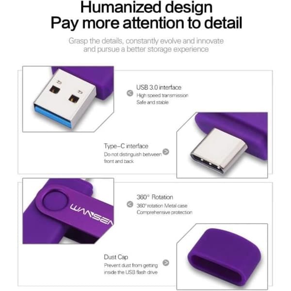 USB-minne - GENERISK - Wansenda - 512 Go - USB 3.0 - Typ C - Lila