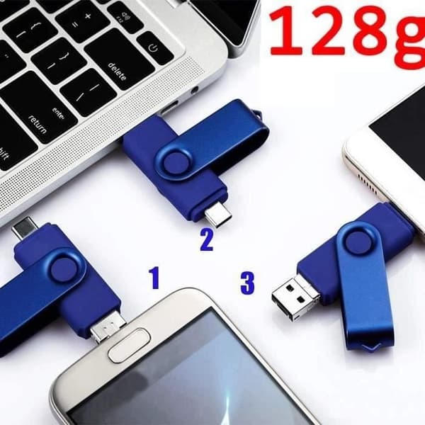 USB-minne - RADINS® - Duo Blå - 128 Go - USB 2.0 - OTG - Micro USB