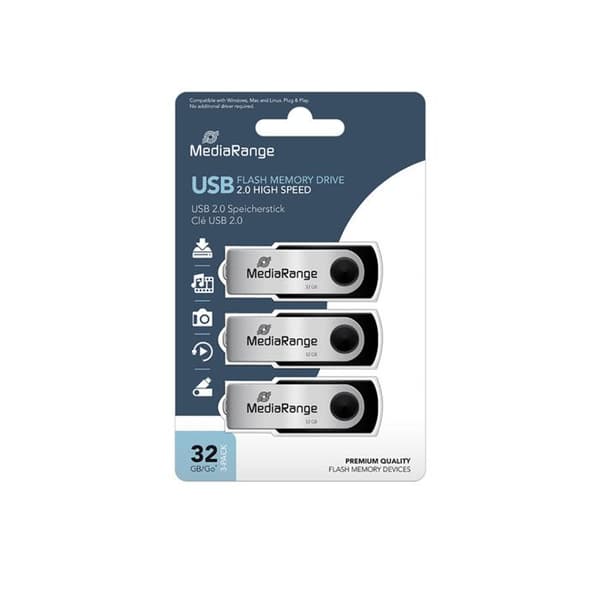 Pack 3 USB-minnen 32 GB Pivotant USB2.0 Super Snabb MediaRange Svart / Silver
