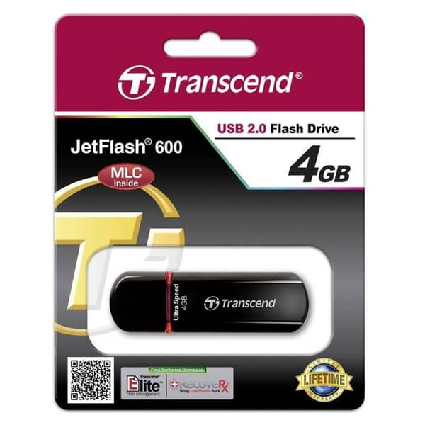 USB-minne - TRANSCEND - JetFlash 600 - 4 Go - USB 2.0 - Svart