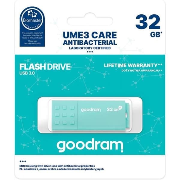 GOODRAM UME3 Care 32GB USB 3.0 USB-NYCKEL Turkos