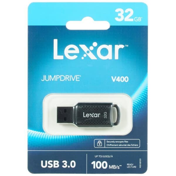 USB-minne - Lexar - JumpDrive V400 - 32 GB - USB 3.0 - Lästakt 150 MB/s Svart