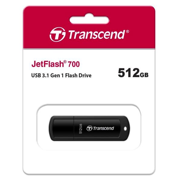 TRANSCEND JETFLASH 700 USB3.1 SVART USB-nyckel 512 GB - Windows, Mac OS, Linux - 100 MB/s - USB 3.1 Gen 1-gränssnitt