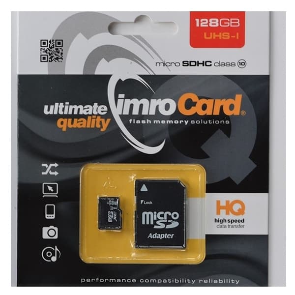 128GB microSDHC Klass-10 UHS-3 Minneskort  + Adapter