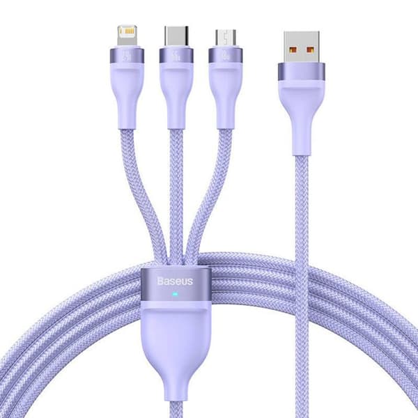 Data cable 3 i 1, USB, 66 W, 1,2 m - Baseus Flash Series 2 (CASS040005) - Lila
