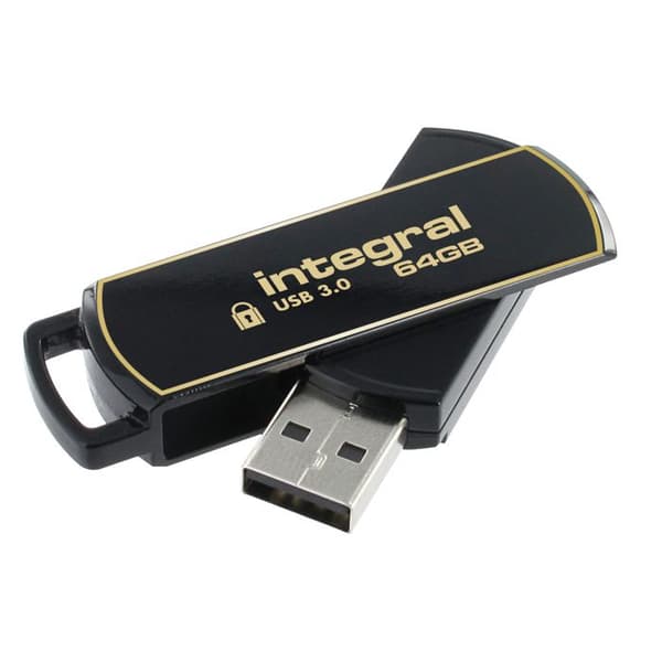 Integral Secure 360 USB Flash Drive - 64 GB - USB 3.0 - Elegant Black Svart, Guld